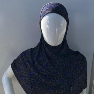 2 Piece Adult Extra Long Hijab Blue with Gold Animal Print